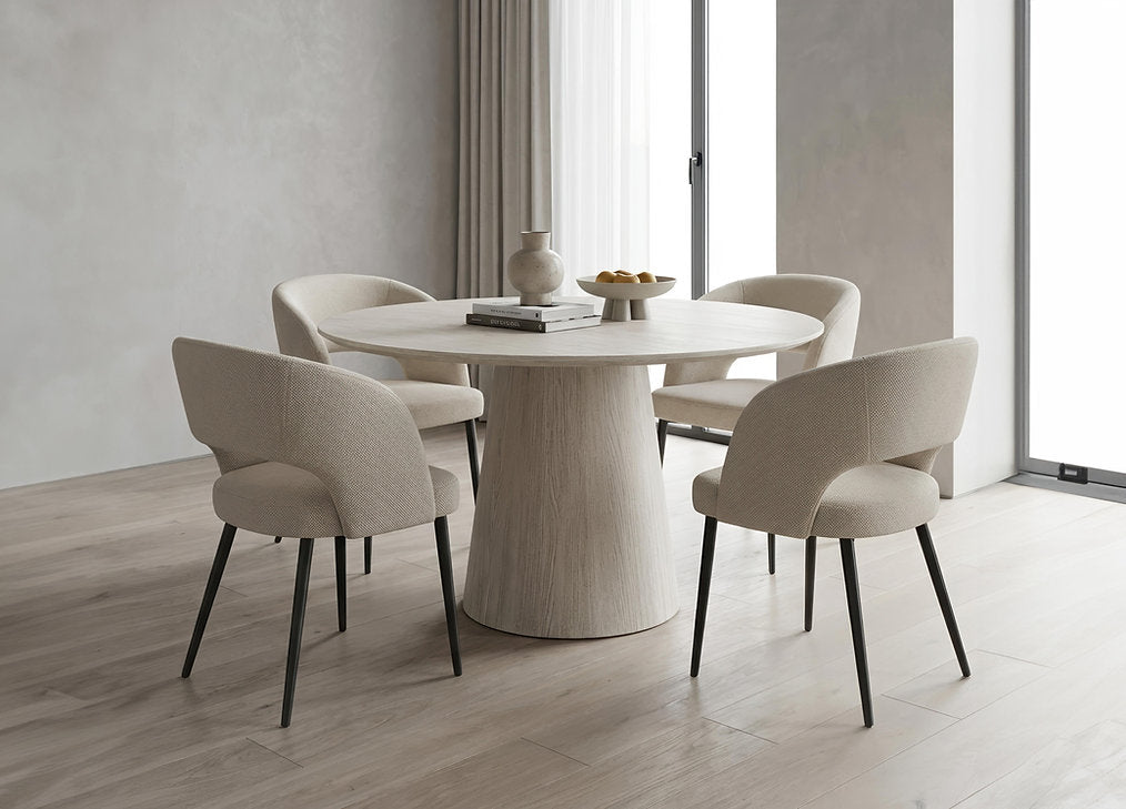 Fatal Cream 5-Piece Dining Table Set With Fabric Upholstered Chairs