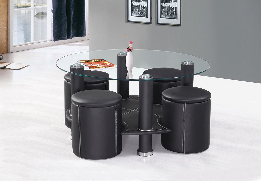 Roxxen Coffee Table Set With Clear Tempered Glass Top