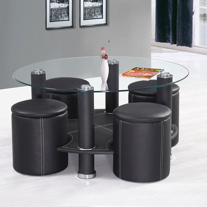 Roxxen Coffee Table Set With Clear Tempered Glass Top
