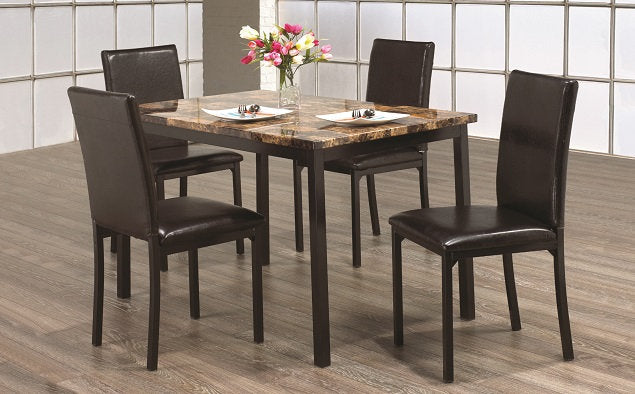 Flow 5-Piece Dinette Table Set With Black Pu Leather Chairs