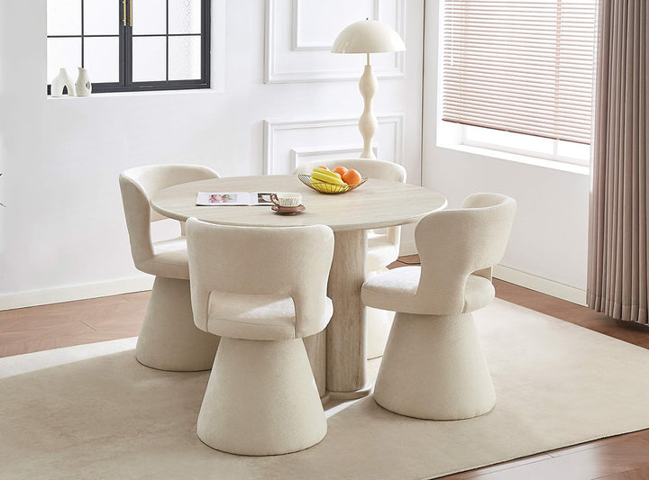 Piko Cream 5-Piece Dining Table Set With Fabric Upholstered Chairs