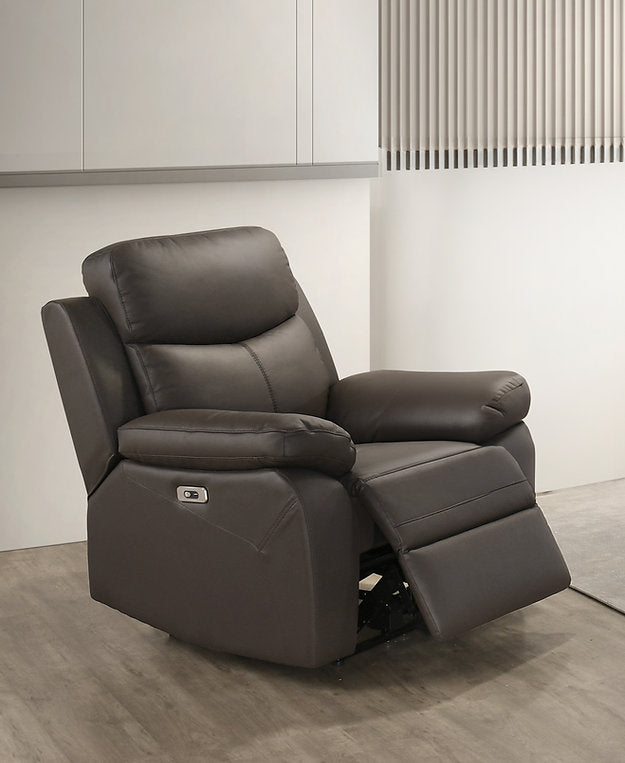 Vinny Dark Brown Power Recliner Chair In Leather Upholstery