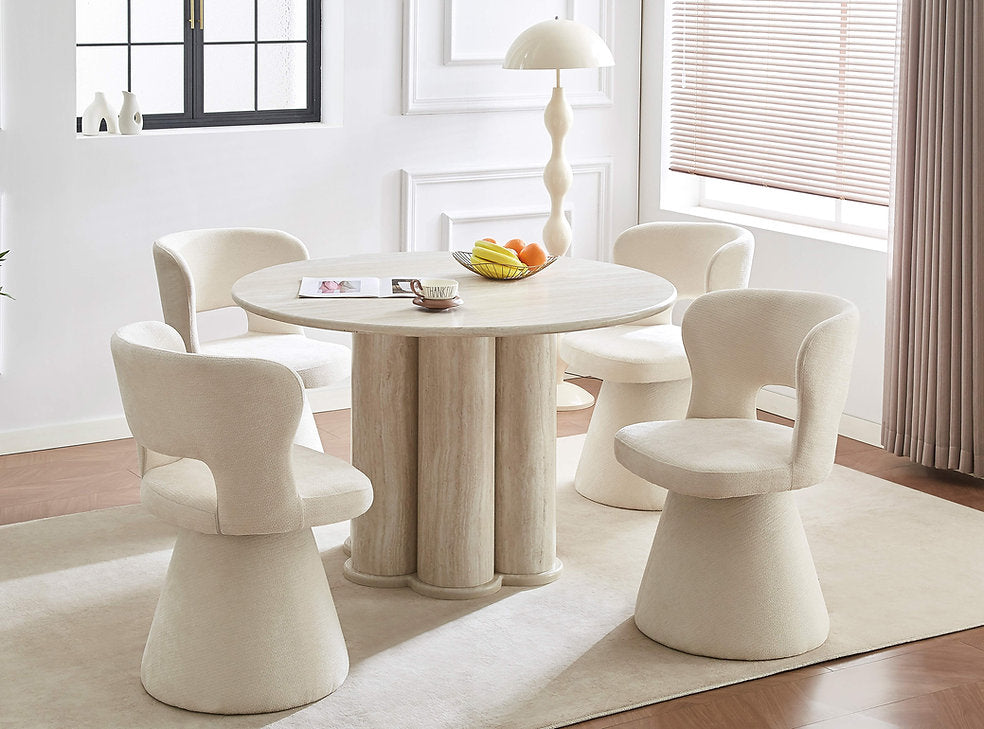 Piko Cream 5-Piece Dining Table Set With Fabric Upholstered Chairs