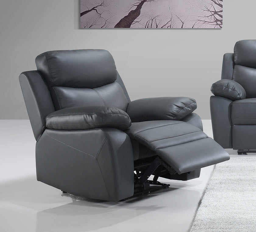 Barrie Grey Power Recliner Chair In Leather Upholstery