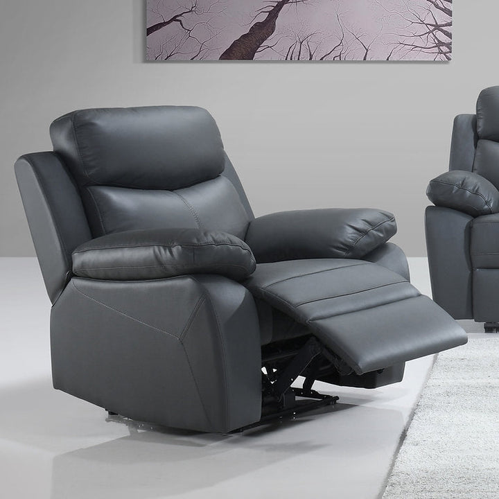Barrie Grey Power Recliner Chair In Leather Upholstery - Side View