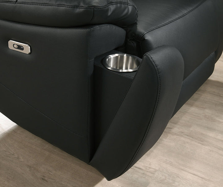 Jersey Black Power Recliner Chair In Leather Upholstery