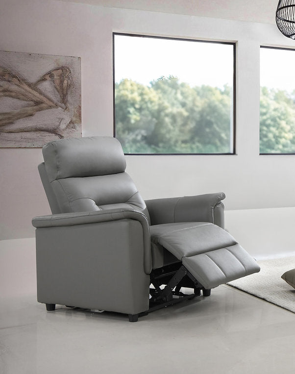 Lords Light Grey Power Recliner Chair With Leather Upholstery