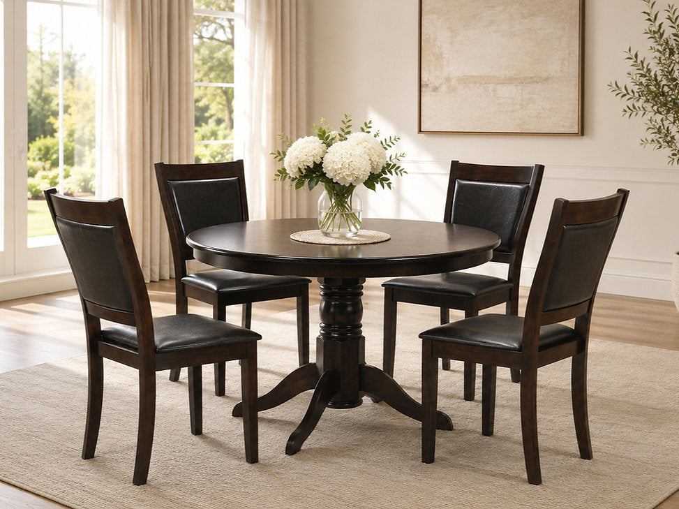 Bella Espresso 5-Piece Dining Table Set With PU Upholstered Chairs
