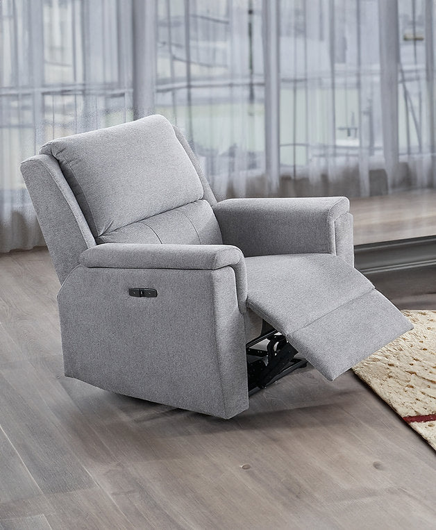 Kelly Grey Power Recliner Chair In Leather Upholstery
