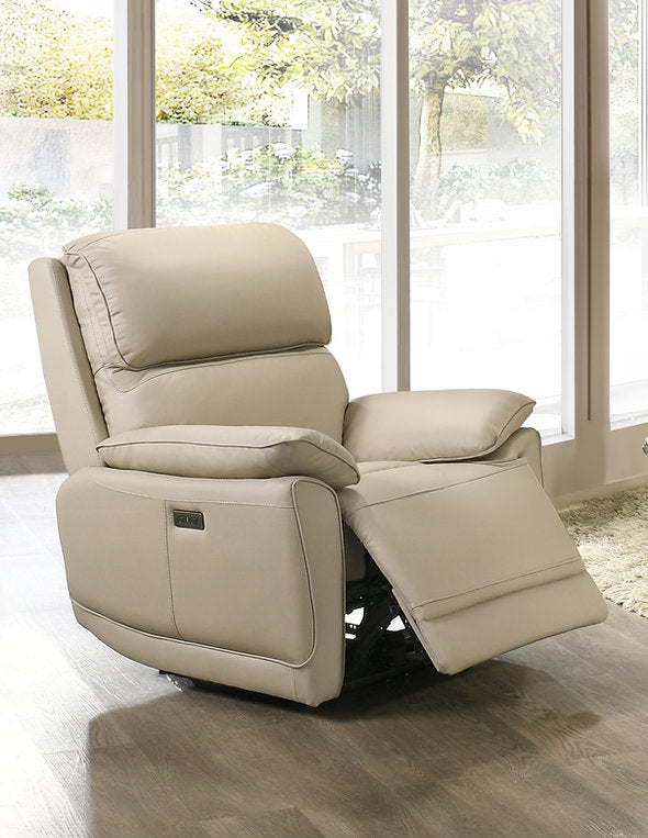 Mclaren Beige Power Recliner Chair In Leather Upholstery