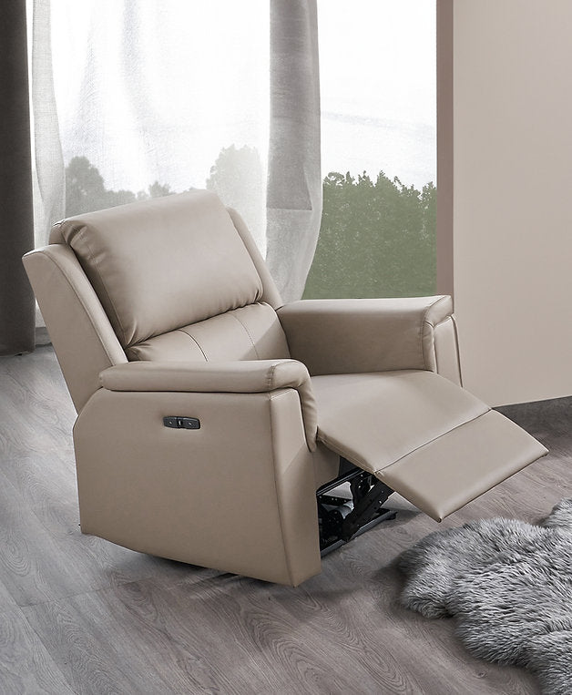 Kelly Stone Power Recliner Chair In Leather Upholstery
