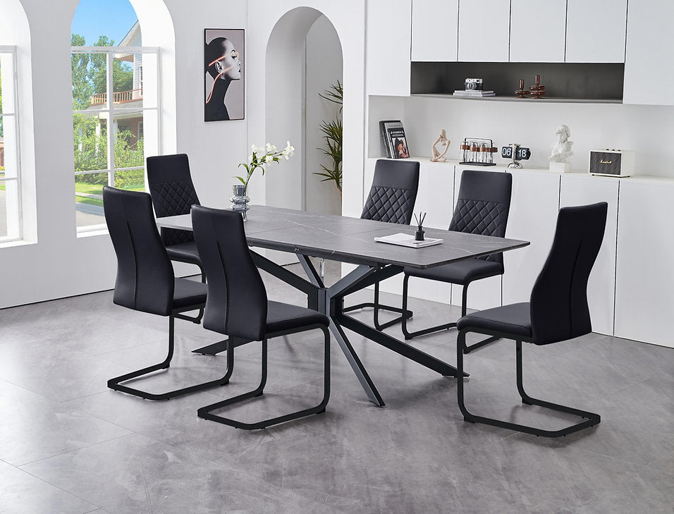 Gilato 7-Piece Dining Table Set With PU Leather Chairs