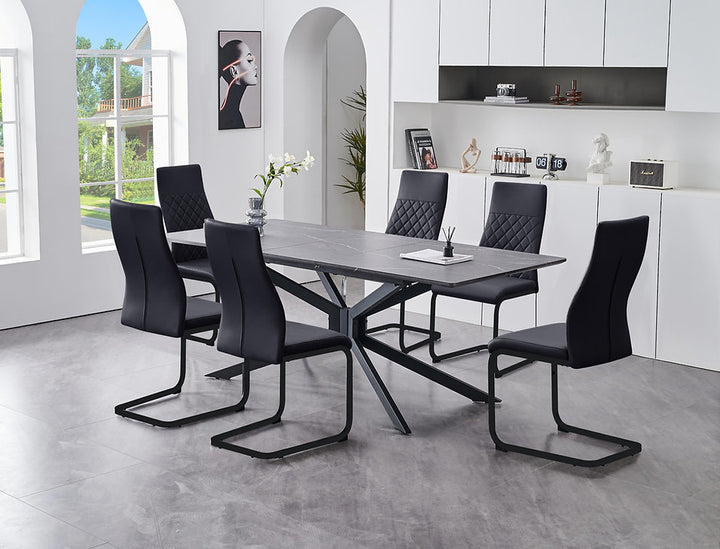 Gilato 7-Piece Dining Table Set With PU Leather Chairs