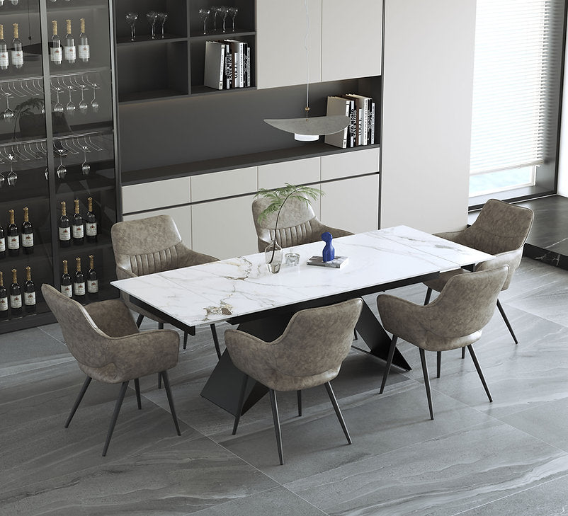 Lockie Dining Table Set For 6 With PU Leather Chairs