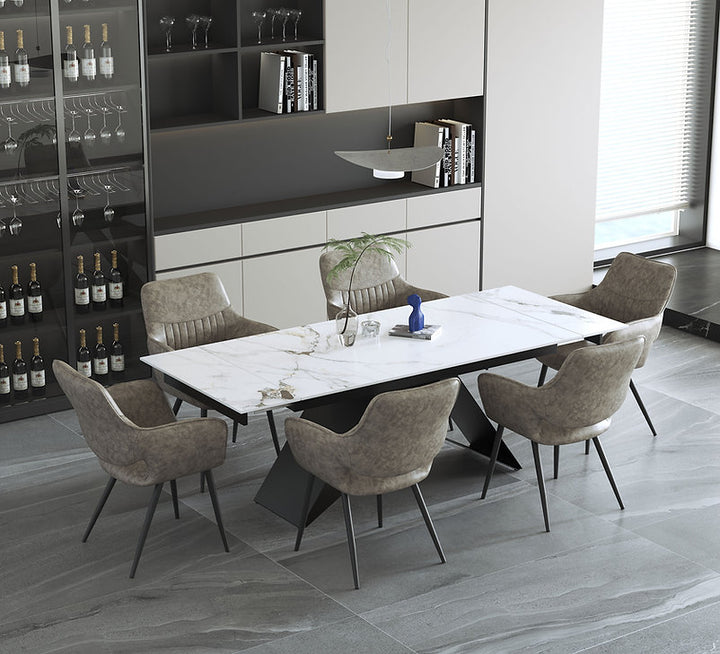 Lockie Dining Table Set For 6 With PU Leather Chairs