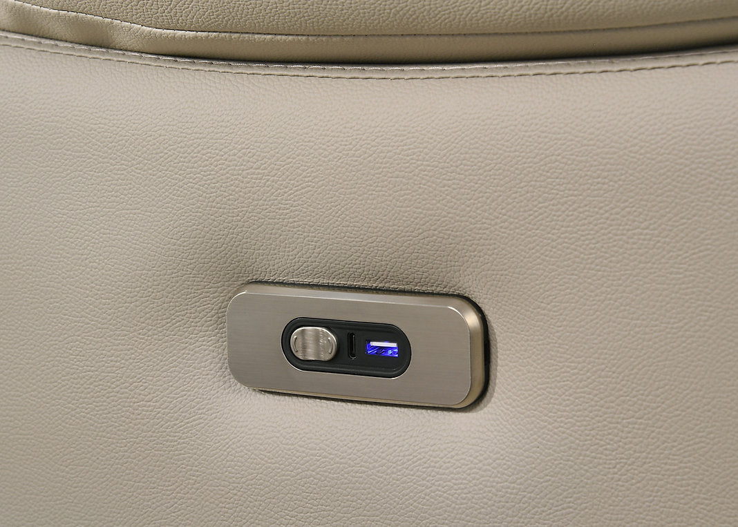 Jersey Beige Power Recliner Chair In Leather Upholstery