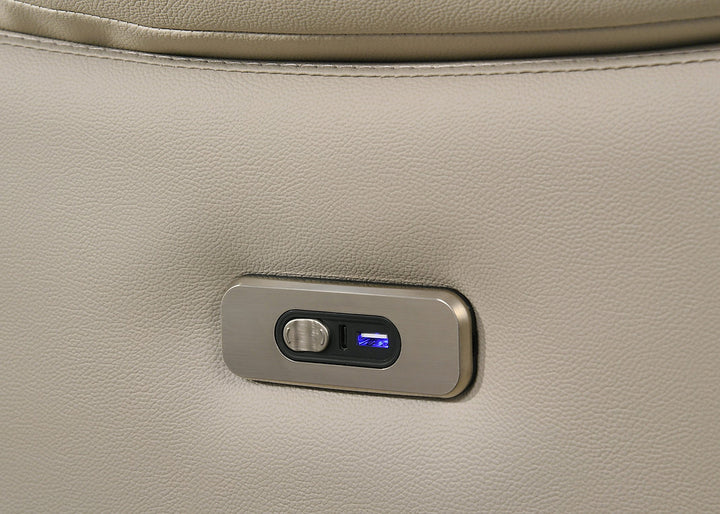 Jersey Beige Power Recliner Chair In Leather Upholstery