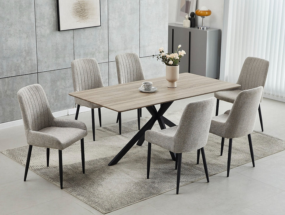 Cester 7-Piece Dining Table Set With Grey Velvet Upholstered Chairs