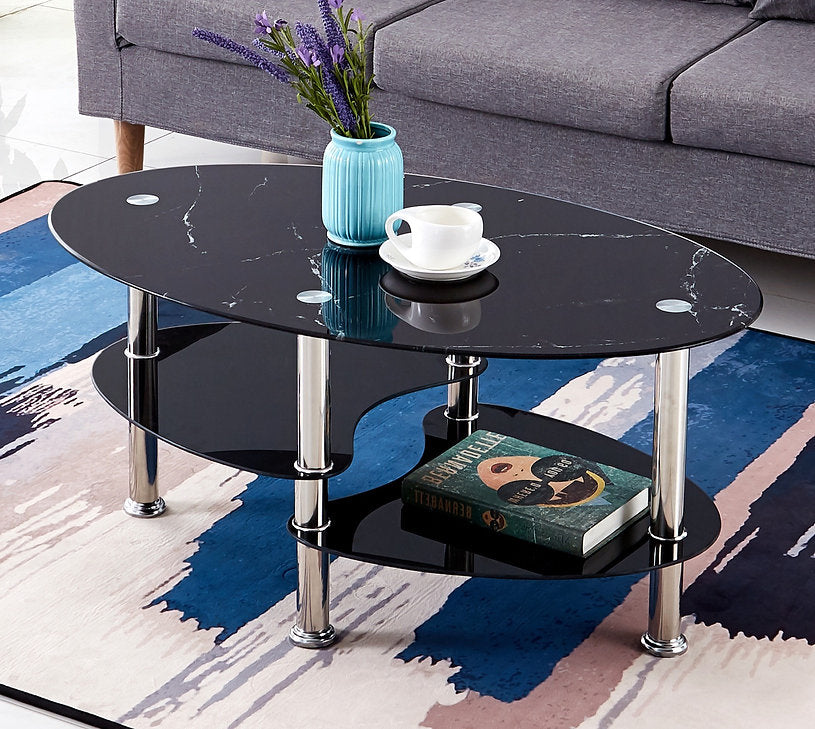 Merci Coffee Table With Black Marble Glass Top