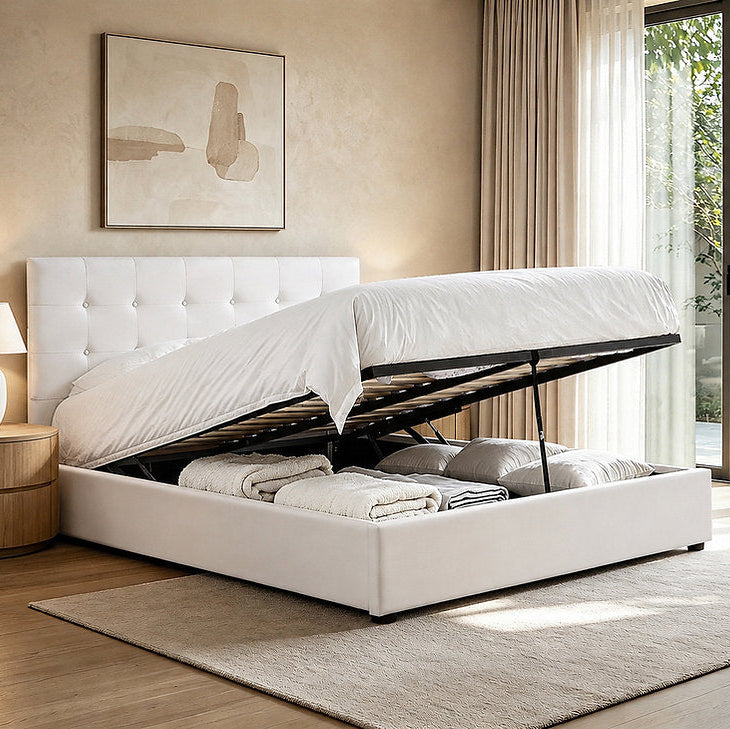 Sable Cream Fabric Upholstered Platform Bed Frame