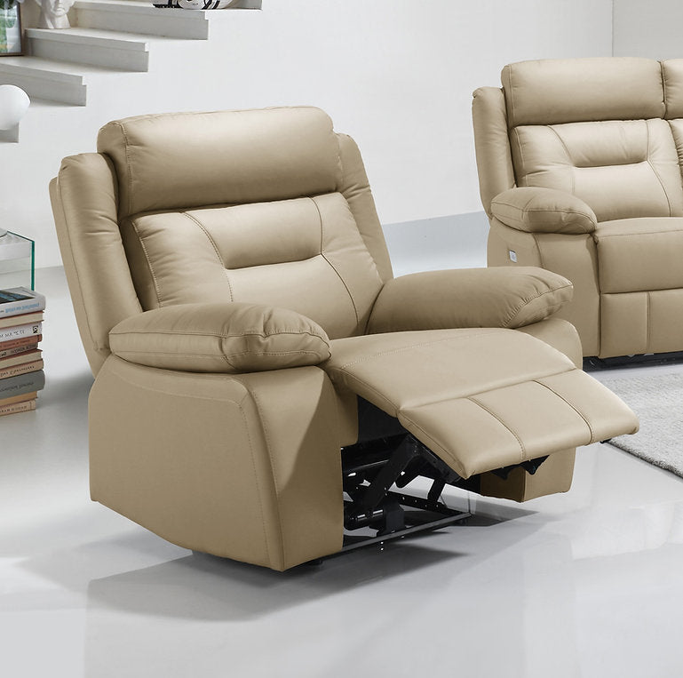 Bronson Creme Power Recliner Chair In Leather Upholstery