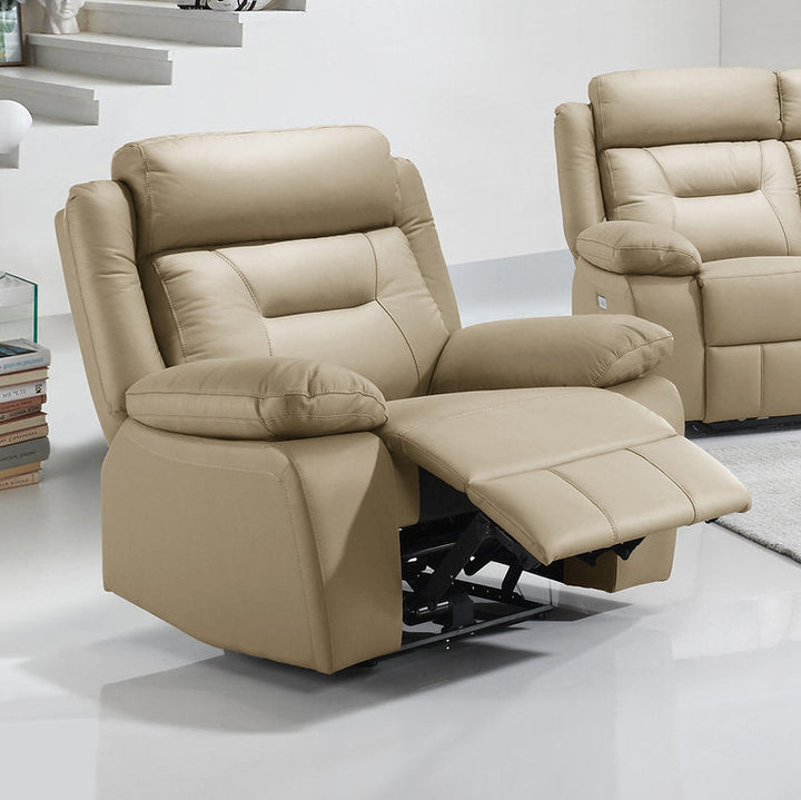 Bronson Creme Power Recliner Chair In Leather Upholstery - Cream - Side View