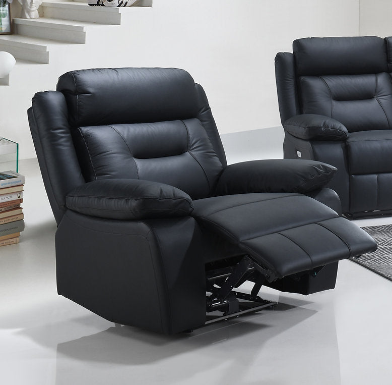 Bronson Black Power Recliner Chair In Leather Upholstery