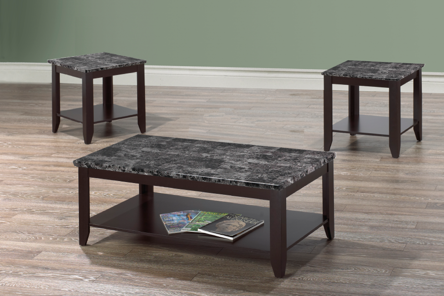 Nixor 3-Piece Coffee Table Set With Faux Dark Marble Tabletop