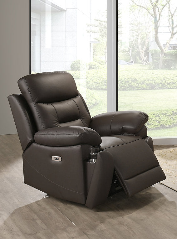 Jersey Chocolate Brown Power Recliner Chair In Leather Upholstery