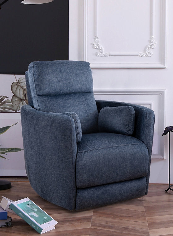 Tacaz Blue Manual Recliner Chair In Soft Gun Metal Fabric Upholstery