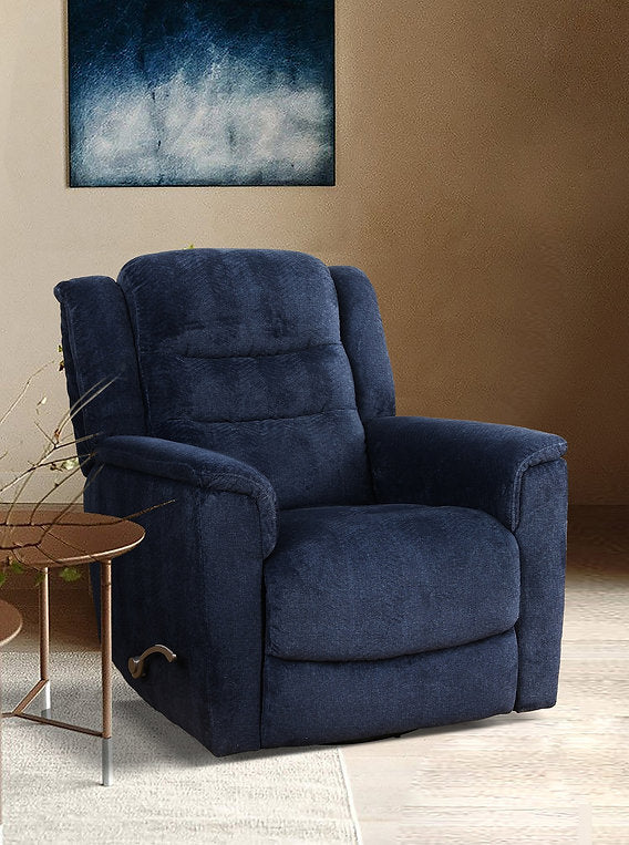 Langer Deep Blue Manual Recliner Chair In Fabric Upholstery