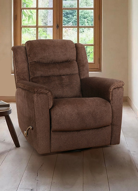 Langer Brown Manual Recliner Chair In Fabric Upholstery