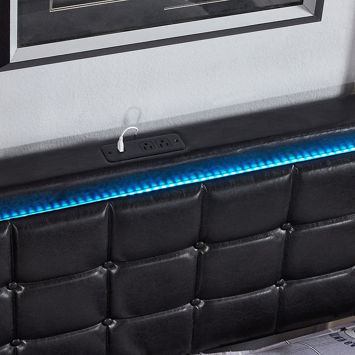 Mooney Black PU Upholstered Platform Bed Frame With LED Lighting System