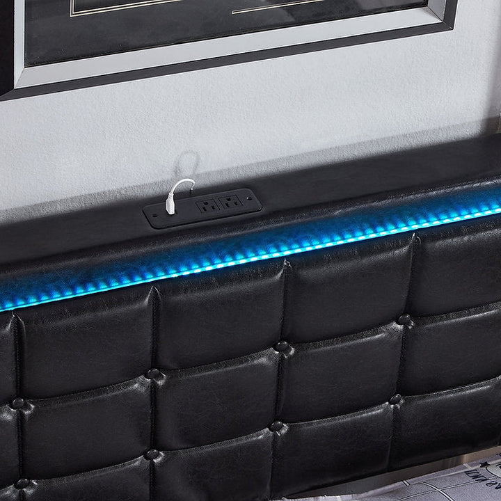 Mooney Black PU Upholstered Platform Bed Frame With LED Lighting System