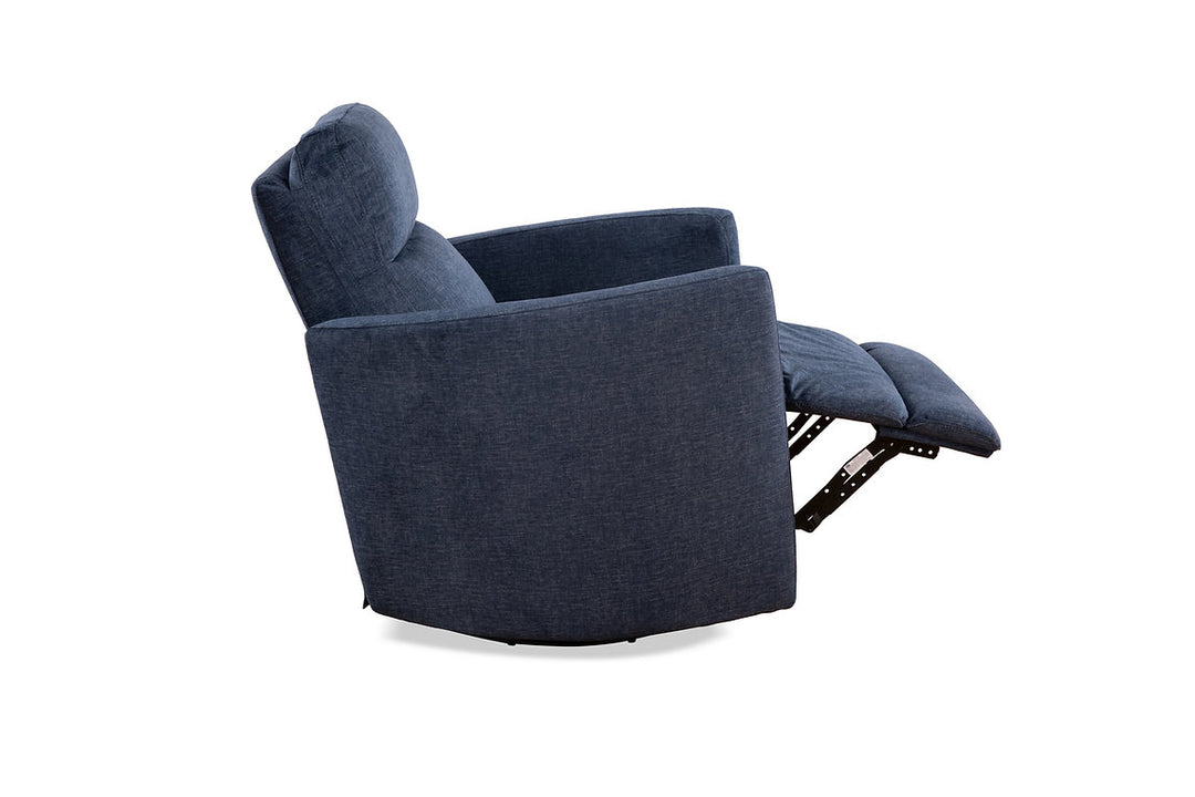 Tacaz Blue Manual Recliner Chair In Soft Gun Metal Fabric Upholstery