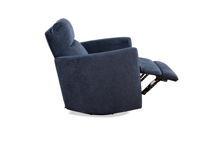 Tacaz Blue Manual Recliner Chair In Soft Gun Metal Fabric Upholstery