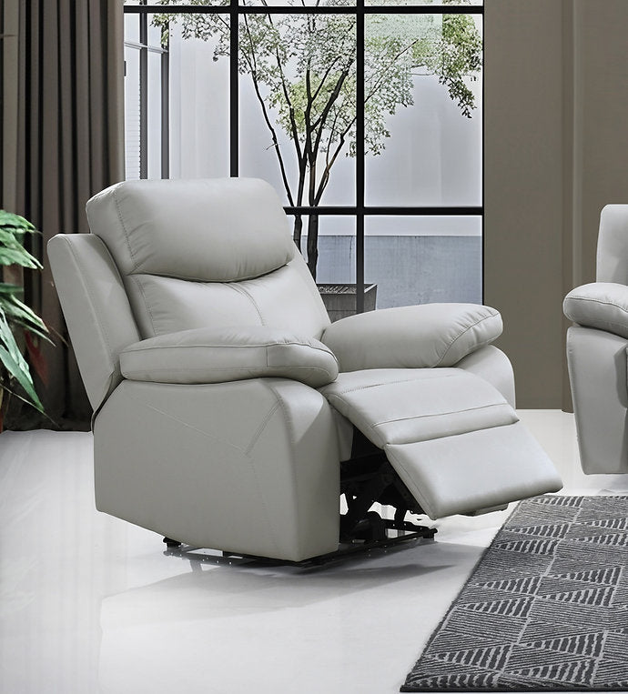 Barrie Light Grey Power Recliner Chair In Leather Upholstery