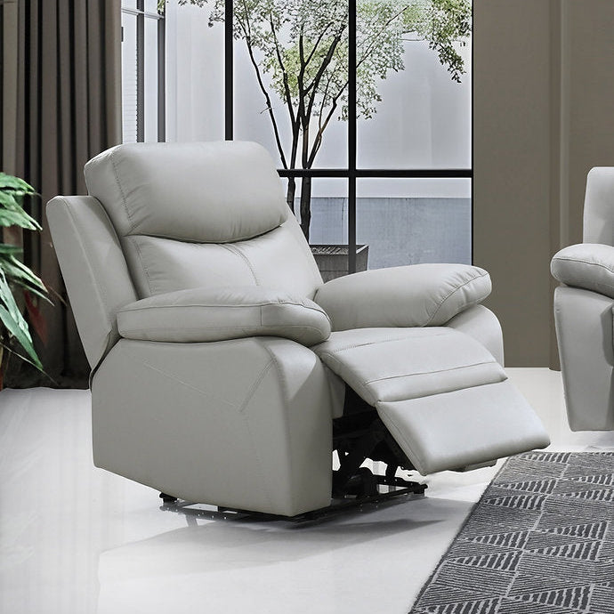 Barrie Light Grey Power Recliner Chair In Leather Upholstery - Light-Grey - Side View