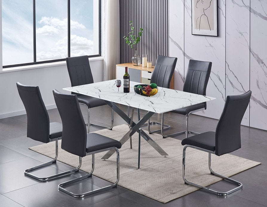 Hawkson 7-Piece White Dining Table Set With PU Leather Chairs