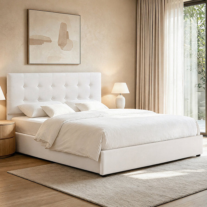 Sable Cream Fabric Upholstered Platform Bed Frame