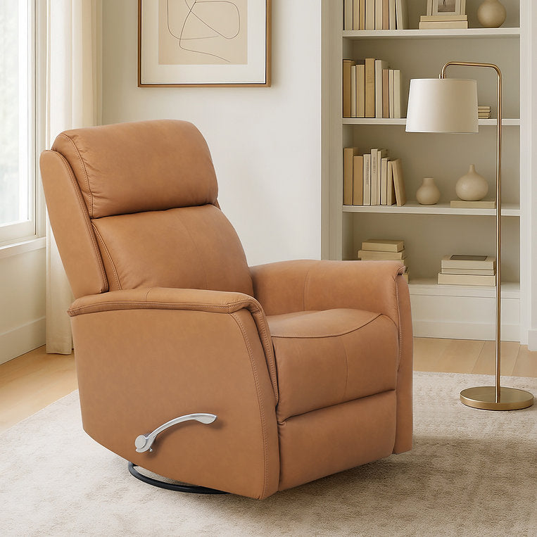 Klassen Caramel Brown Rocker Recliner Chair In Leather Upholstery
