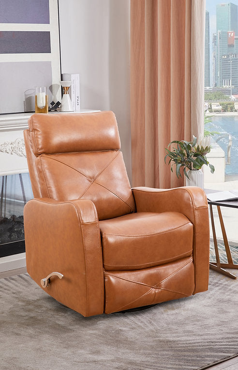 Aspen Caramel Manual Recliner In Leather Upholstery