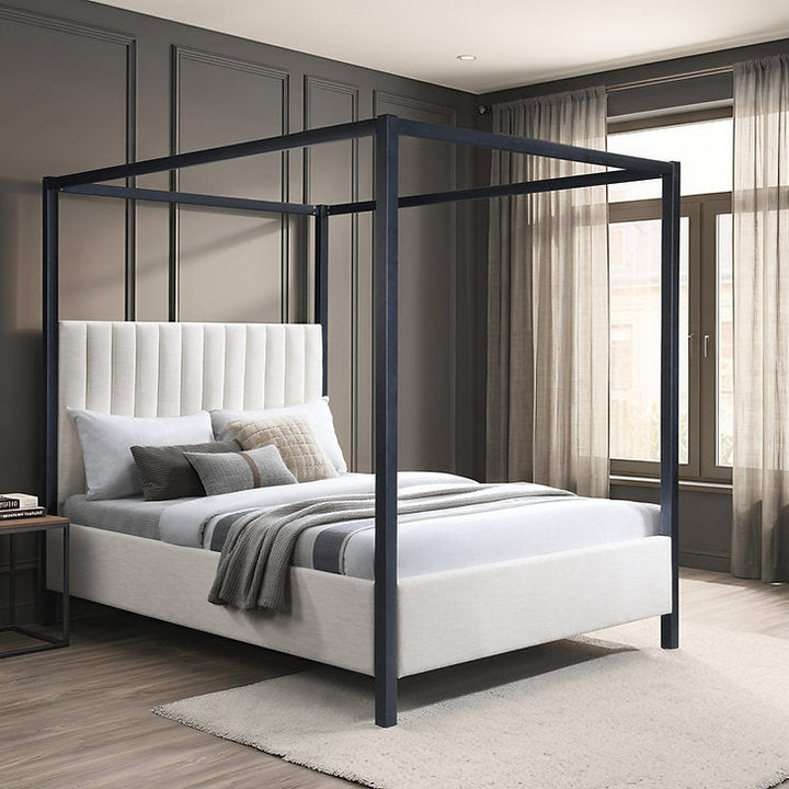 Carlo Cream Velvet Upholstered Platform Bed Frame