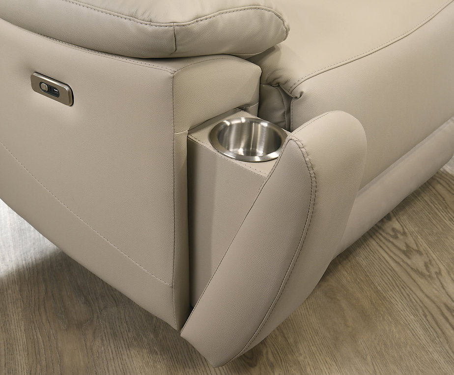 Jersey Beige Power Recliner Chair In Leather Upholstery