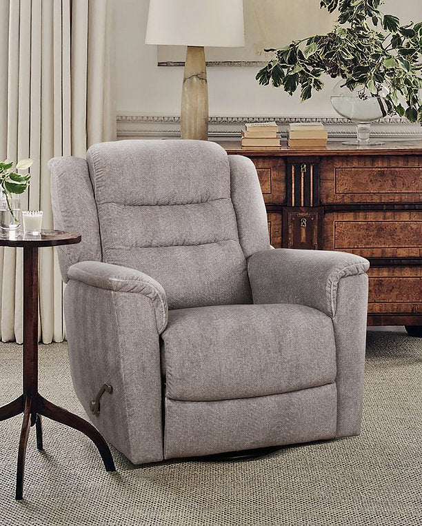 Langer Grey Manual Recliner Chair In Fabric Upholstery