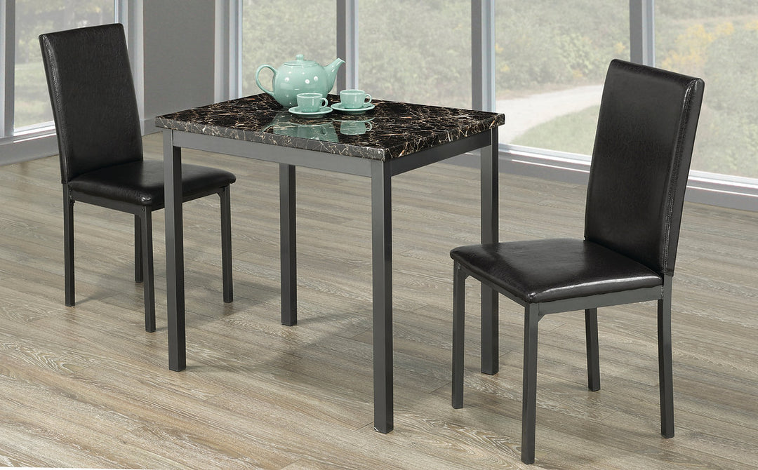 Maxo Black Dining Table Set For 2 With Leather Upholstered Chairs
