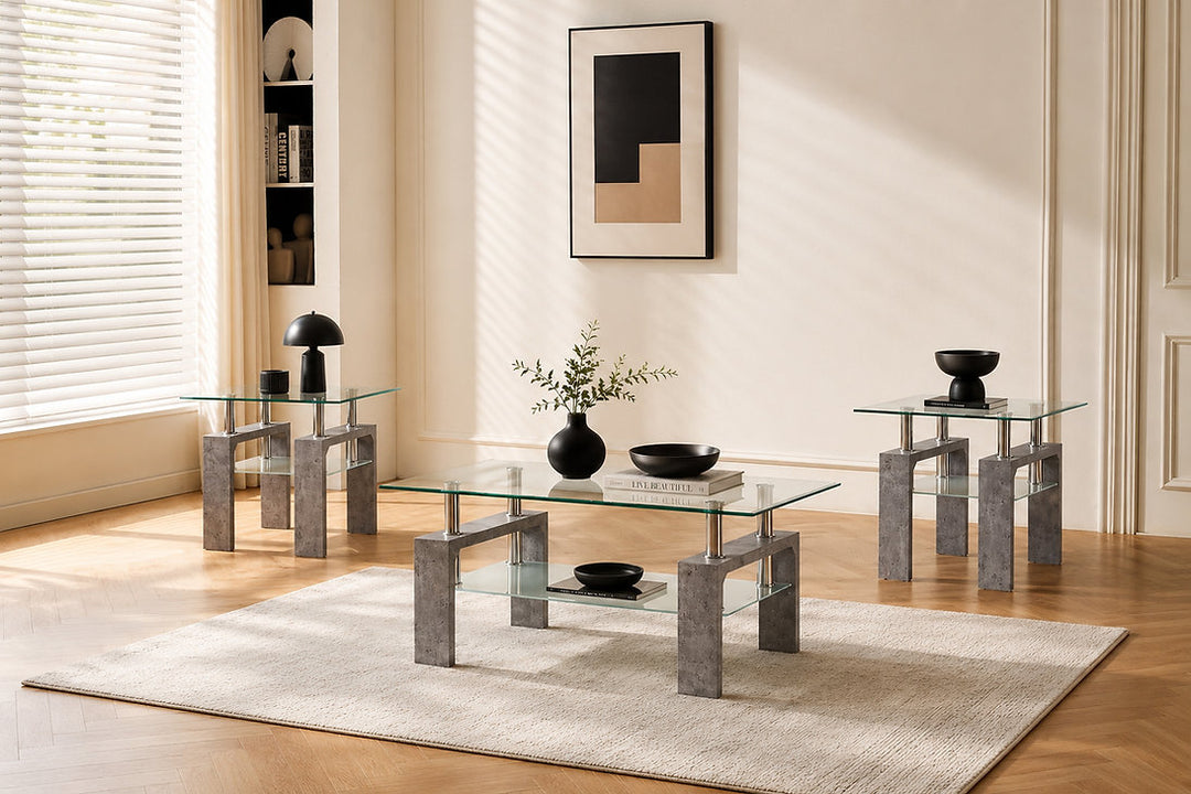 Odien 3-Piece Coffee Table Set With Tempered Glass Top