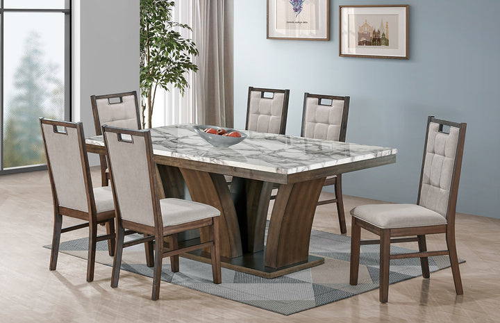Neil Dining Table Set For 6 With Fabric Upholstered Chairs