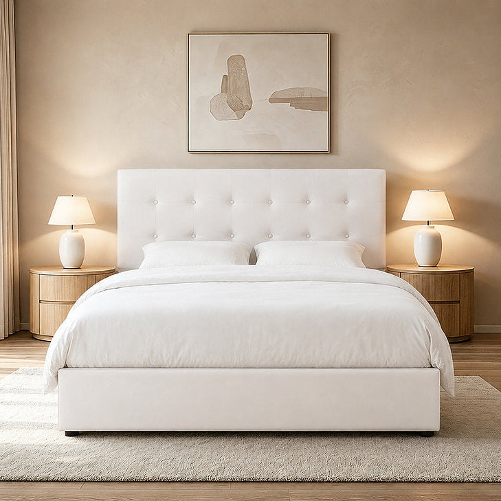 Sable Cream Fabric Upholstered Platform Bed Frame