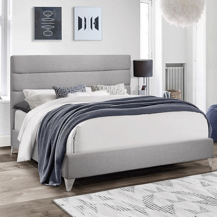 Diaz Grey Fabric Upholstered Platform Bed Frame With Horizontal Tufted Headboard